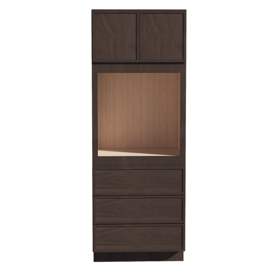 SM-OC3390: Mocha Brown Slim Shaker 33"W x 90"H x 24"D 2 Doors & 3 Drawers Tall Oven Shelf Cabinets