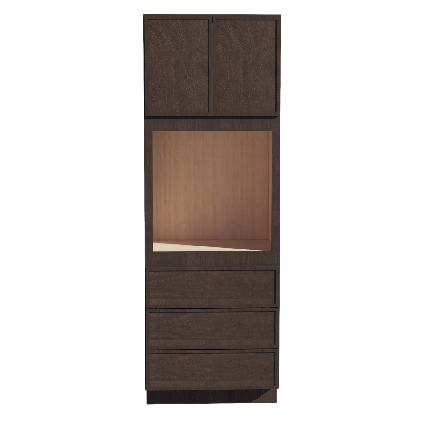 SM-OC3396: Mocha Brown Slim Shaker 33"W x 96"H x 24"D 2 Doors & 3 Drawers Tall Oven Shelf Cabinets