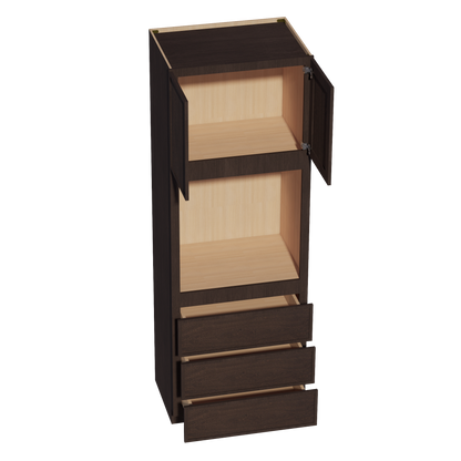 SM-OC3396: Mocha Brown Slim Shaker 33"W x 96"H x 24"D 2 Doors & 3 Drawers Tall Oven Shelf Cabinets