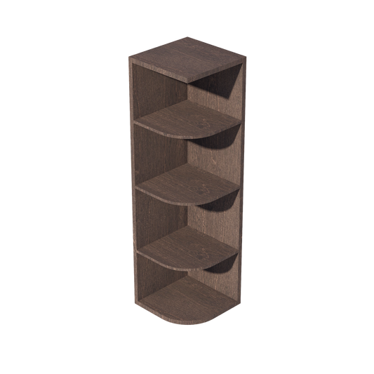 SM-OE1242: Mocha Brown Slim Shaker 12"W x 42"H 4 Shelves Wall End Shelf Cabinet