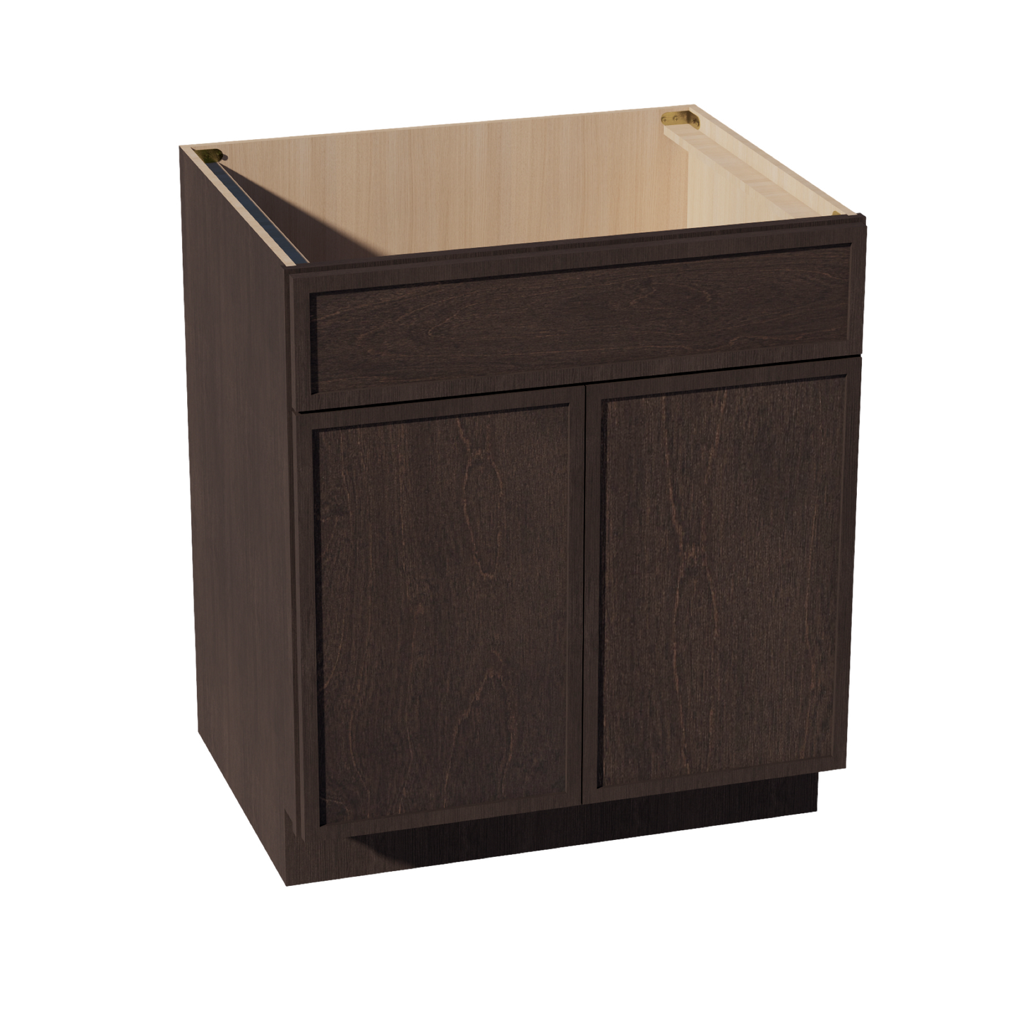 SM-SB30: Mocha Brown Slim Shaker 30" 2 Doors 1 False Drawer Sink Base Cabinet