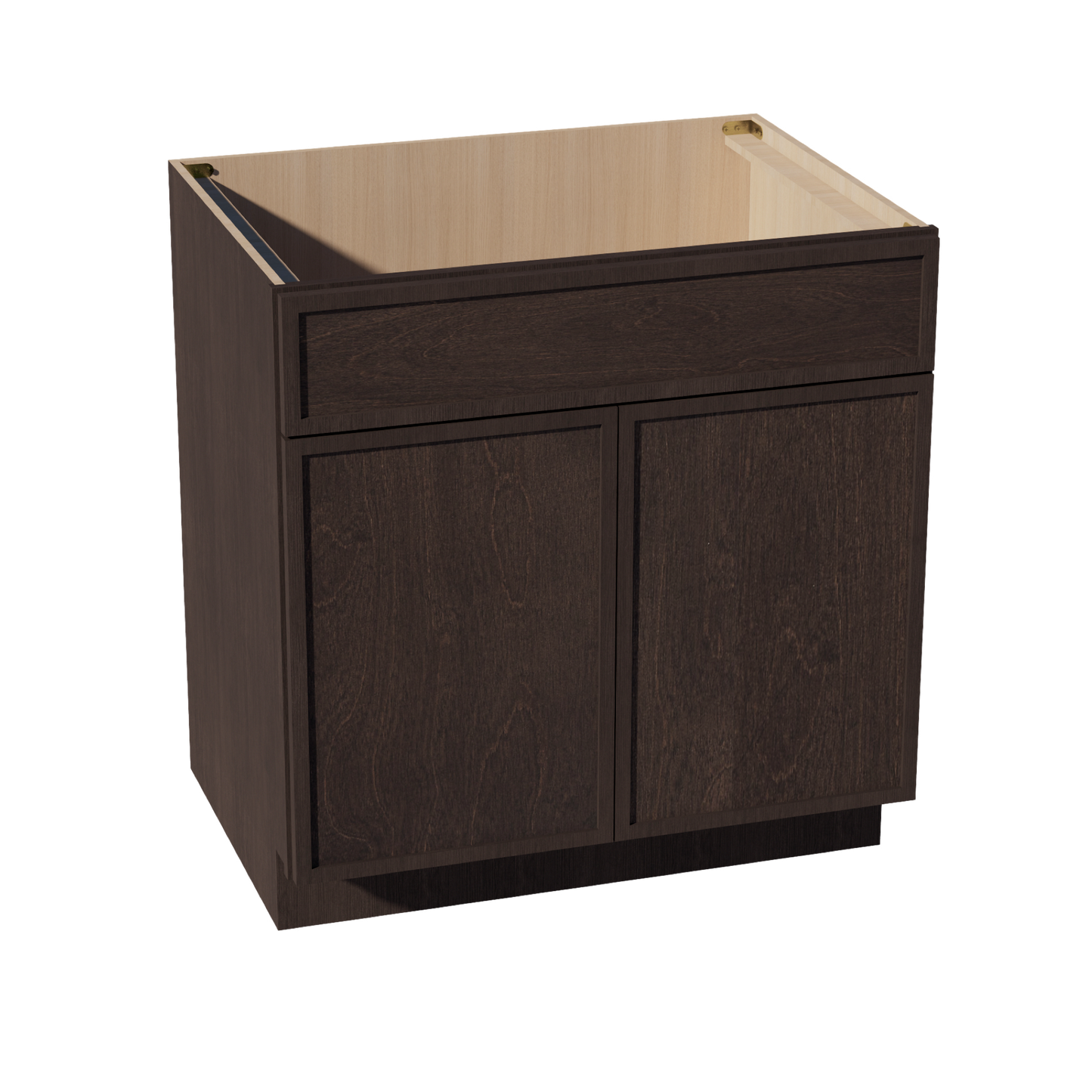 SM-SB33: Mocha Brown Slim Shaker 33" 2 Doors 1 False Drawer Sink Base Cabinet