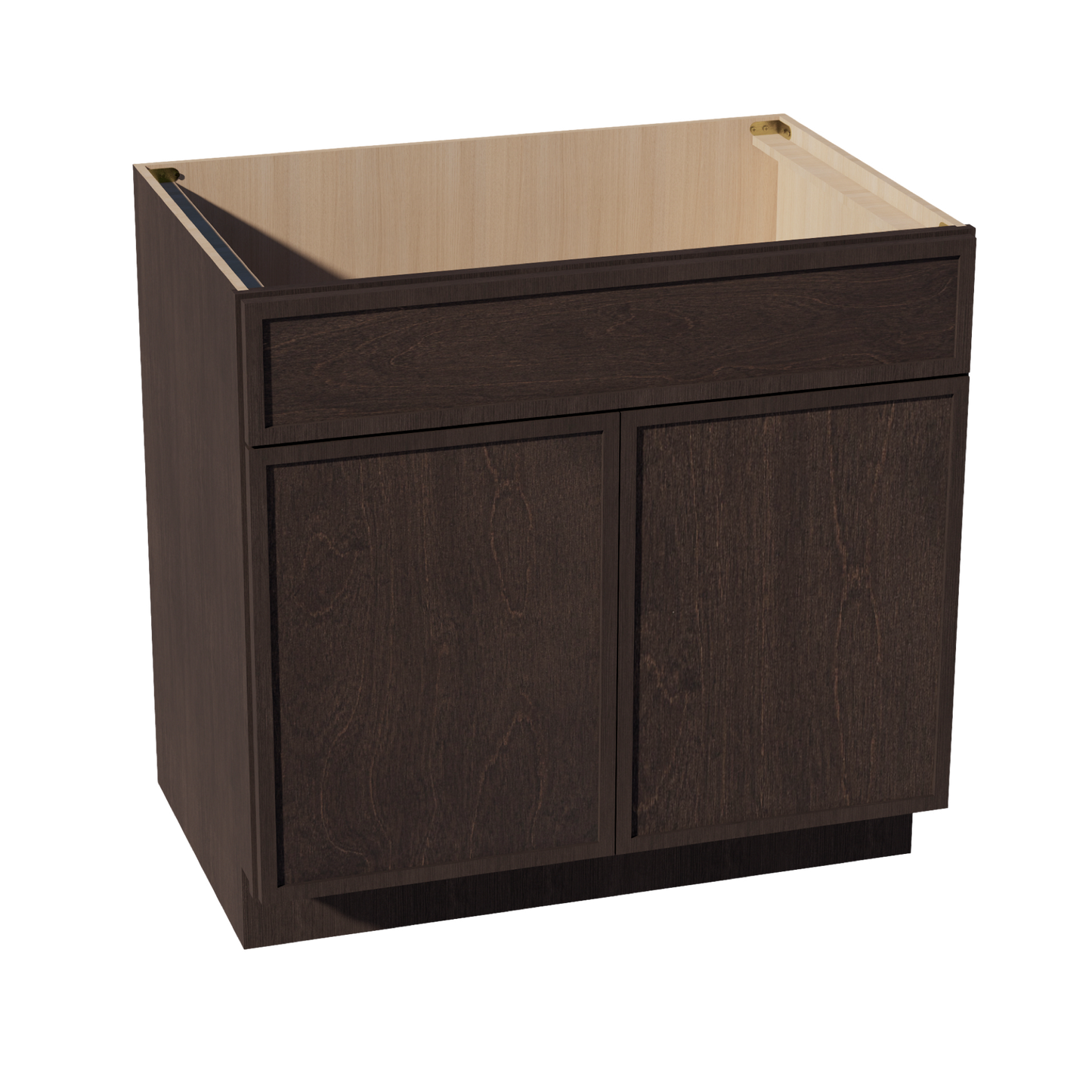 SM-SB36: Mocha Brown Slim Shaker 36" 2 Doors 1 False Drawer Sink Base Cabinet