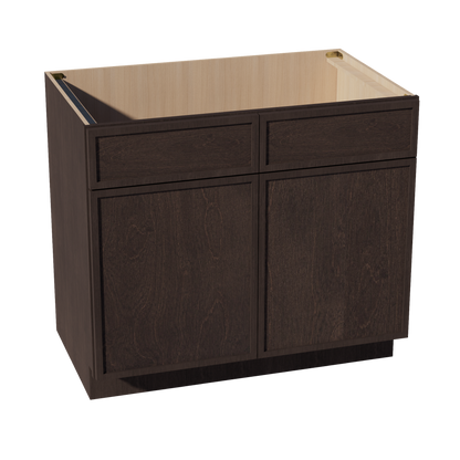 SM-SB39: Mocha Brown Slim Shaker 39" 2 Doors 2 False Drawers Sink Base Cabinet