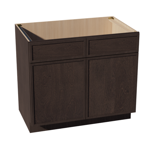 SM-SB39: Mocha Brown Slim Shaker 39" 2 Doors 2 False Drawers Sink Base Cabinet