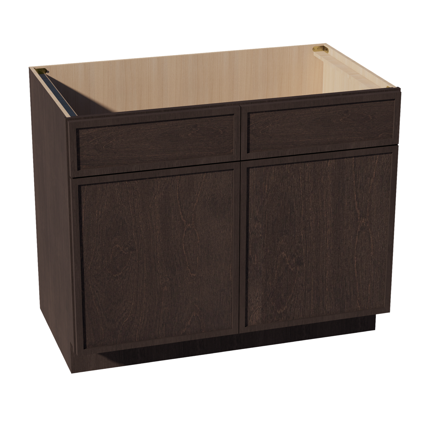 SM-SB42: Mocha Brown Slim Shaker 42" 2 Doors 2 False Drawers Sink Base Cabinet