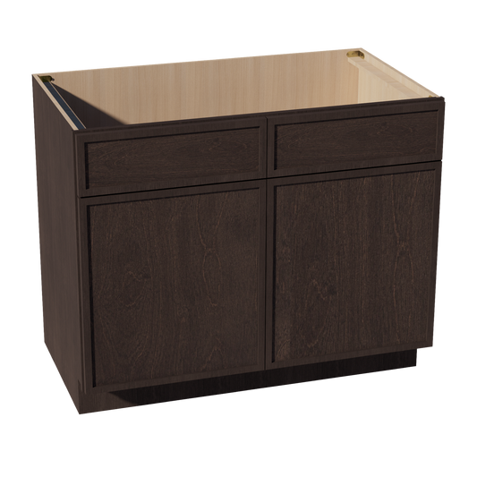 SM-SB42: Mocha Brown Slim Shaker 42" 2 Doors 2 False Drawers Sink Base Cabinet