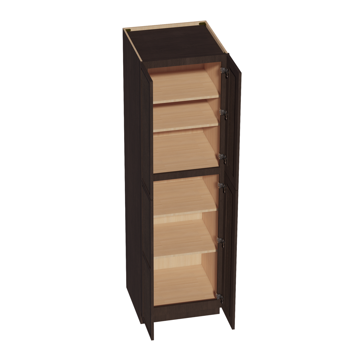 SM-TP2484: Mocha Brown Slim Shaker 24"W x 84"H x 24"D 5 Door & 5 Shelves Tall Shelf Pantry Cabinets