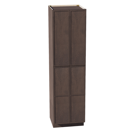 SM-TP2490: Mocha Brown Slim Shaker 24"W x 90"H x 24"D 4 Door & 5 Shelves Tall Shelf Pantry Cabinets