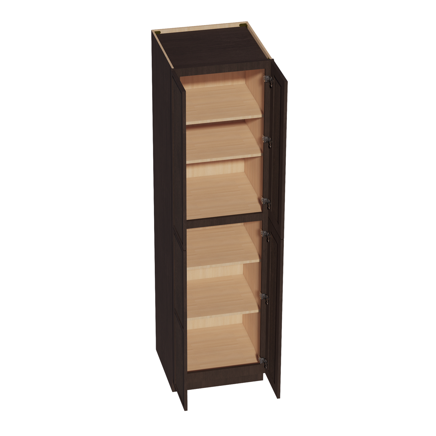 SM-TP2490: Mocha Brown Slim Shaker 24"W x 90"H x 24"D 4 Door & 5 Shelves Tall Shelf Pantry Cabinets