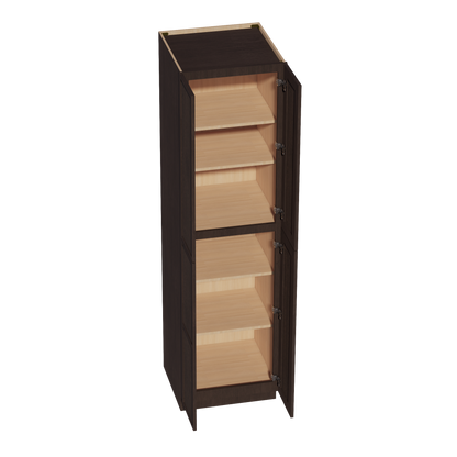 SM-TP2490: Mocha Brown Slim Shaker 24"W x 90"H x 24"D 4 Door & 5 Shelves Tall Shelf Pantry Cabinets