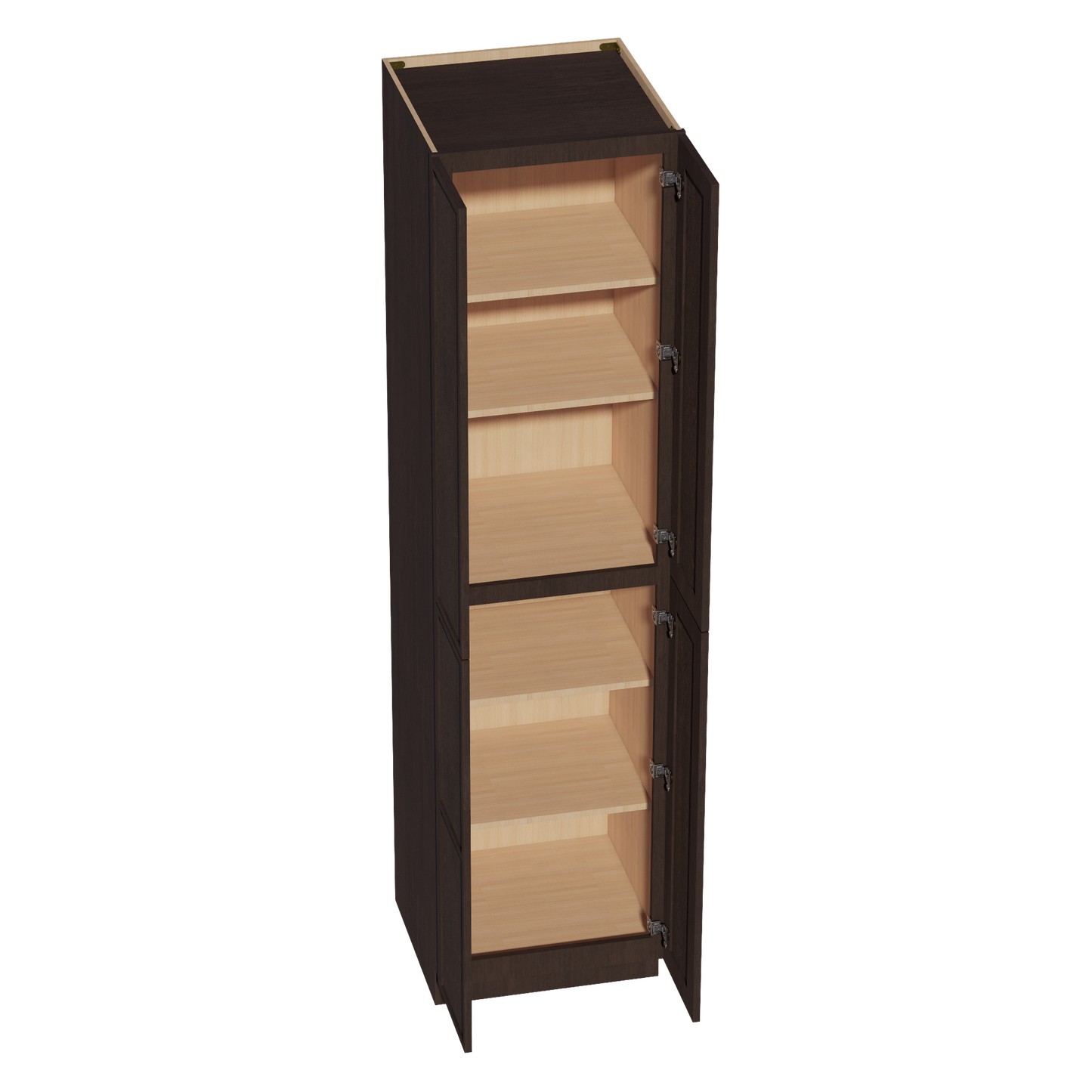 SM-TP2496: Mocha Brown Slim Shaker 24"W x 96"H x 24"D 4 Door & 6 Shelves Tall Shelf Pantry Cabinets