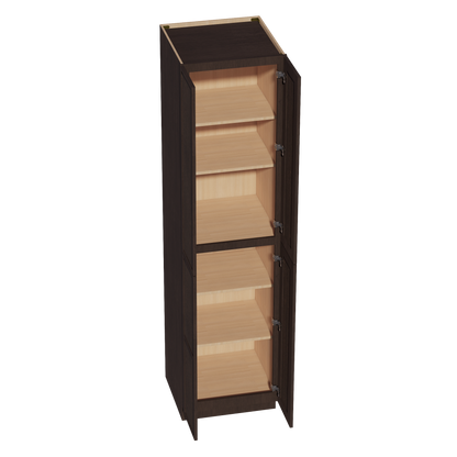 SM-TP2496: Mocha Brown Slim Shaker 24"W x 96"H x 24"D 4 Door & 6 Shelves Tall Shelf Pantry Cabinets