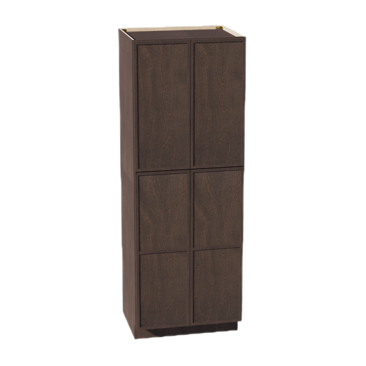 SM-TP3084: Mocha Brown Slim Shaker 30"W x 84"H x 24"D 4 Door & 5 Shelves Tall Shelf Pantry Cabinets