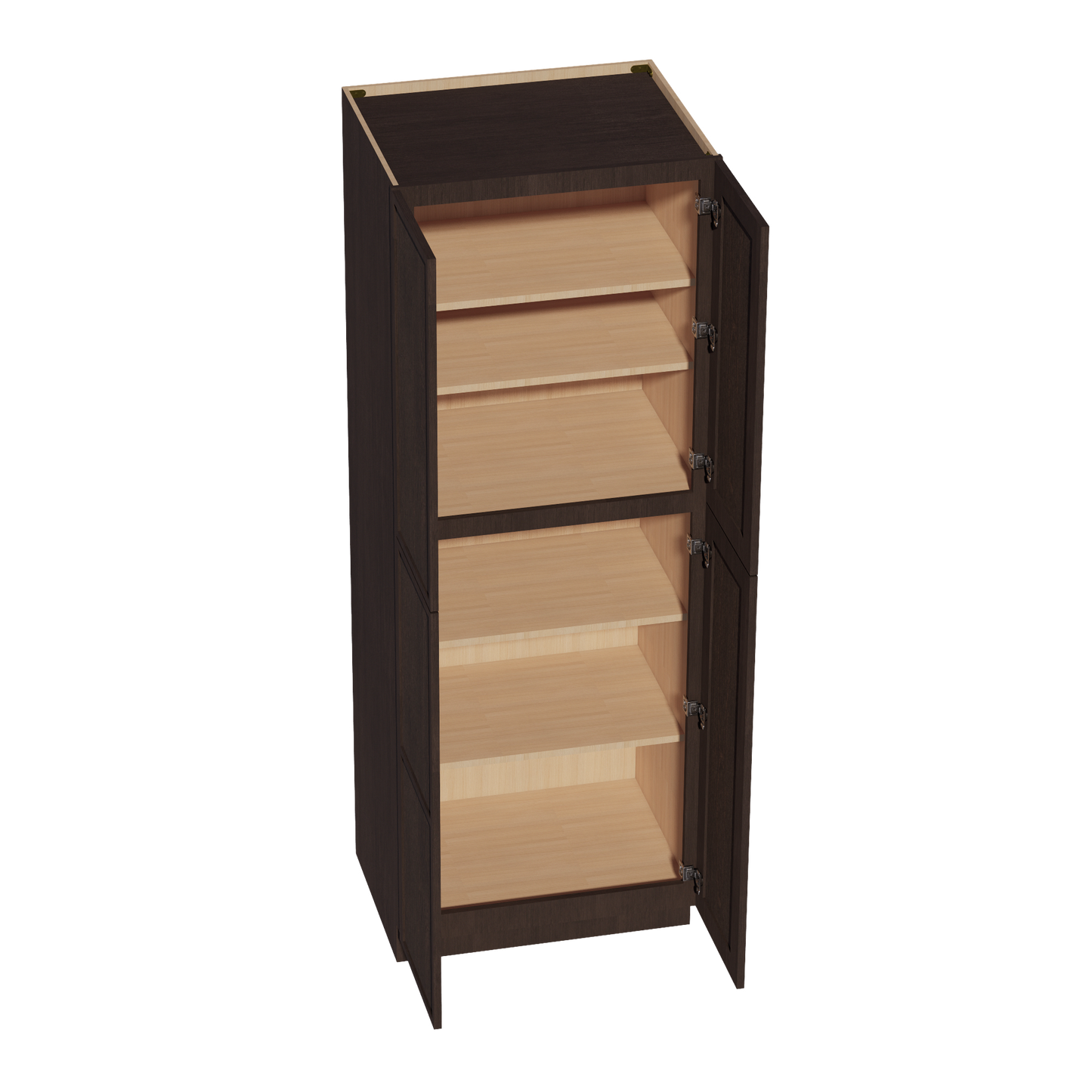 SM-TP3084: Mocha Brown Slim Shaker 30"W x 84"H x 24"D 4 Door & 5 Shelves Tall Shelf Pantry Cabinets