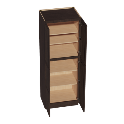 SM-TP3084: Mocha Brown Slim Shaker 30"W x 84"H x 24"D 4 Door & 5 Shelves Tall Shelf Pantry Cabinets