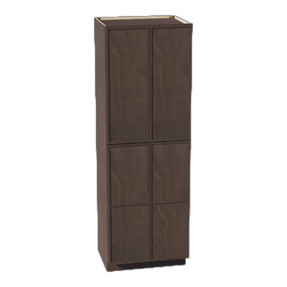 SM-TP3090: Mocha Brown Slim Shaker 30"W x 90"H x 24"D 4 Door & 5 Shelves Tall Shelf Pantry Cabinets