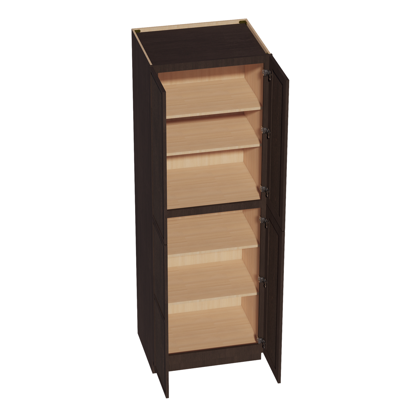 SM-TP3090: Mocha Brown Slim Shaker 30"W x 90"H x 24"D 4 Door & 5 Shelves Tall Shelf Pantry Cabinets