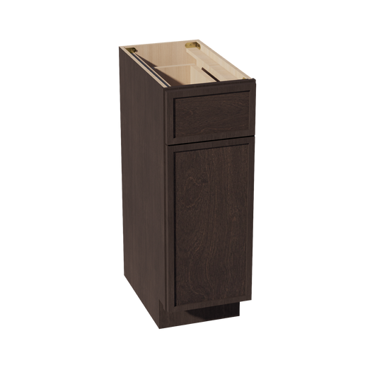 SM-VB1221: Mocha Brown Slim Shaker 12"W x 34-1/2"H x 21"D 1 Door & 1 Drawer Single Door Vanity Base Cabinets