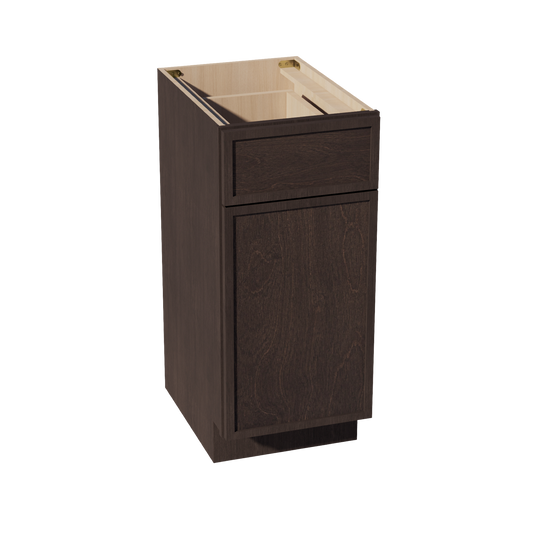 SM-VB1521: Mocha Brown Slim Shaker 15"W x 34-1/2"H x 21"D 1 Door & 1 Drawer Single Door Vanity Base Cabinets