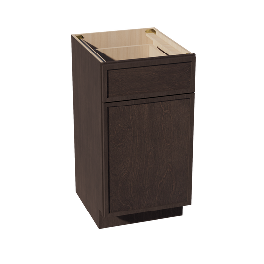 SM-VB1821: Mocha Brown Slim Shaker 18"W x 34-1/2"H x 21"D 1 Door & 1 Drawer Single Door Vanity Base Cabinets