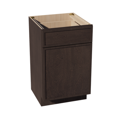 SM-VB2121: Mocha Brown Slim Shaker 21"W x 34-1/2"H x 21"D 1 Door & 1 Drawer Single Door Vanity Base Cabinets