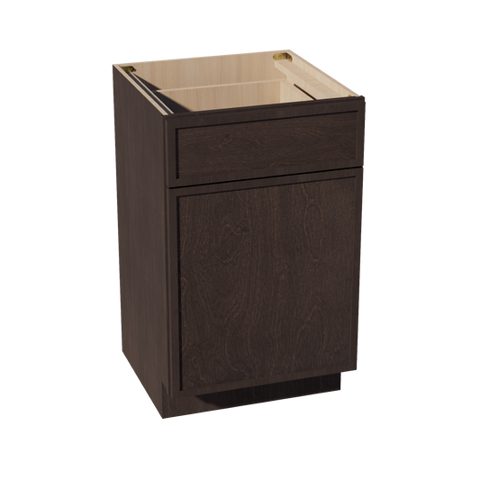 SM-VB2121: Mocha Brown Slim Shaker 21"W x 34-1/2"H x 21"D 1 Door & 1 Drawer Single Door Vanity Base Cabinets