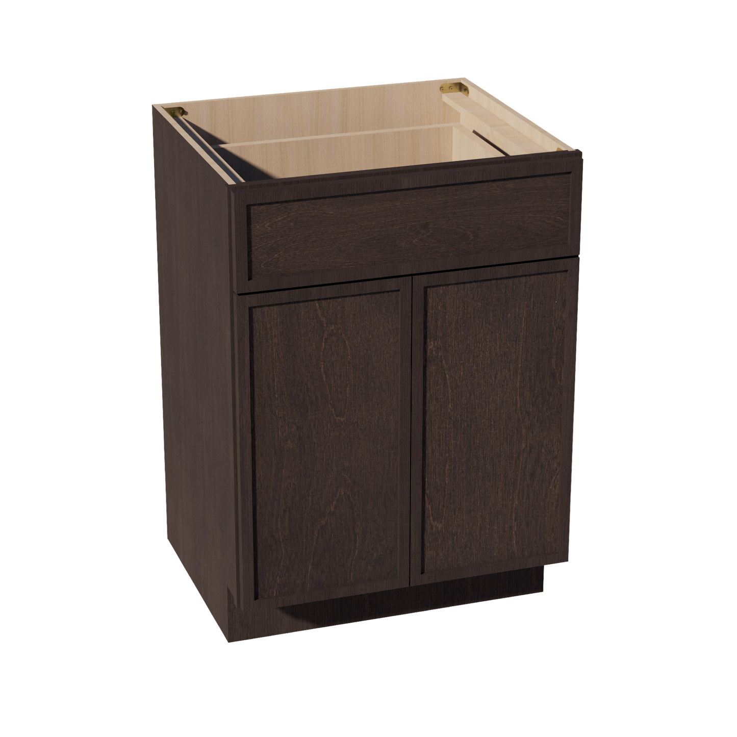 SM-VB2421: Mocha Brown Slim Shaker 24"W x 34-1/2"H x 21"D 2 Doors & 1 Drawer Double Door Vanity Base Cabinets