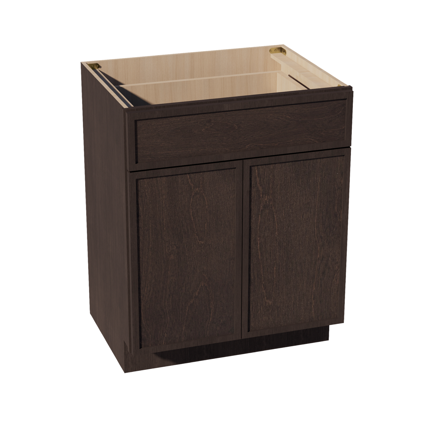 SM-VB2721: Mocha Brown Slim Shaker 27"W x 34-1/2"H x 21"D 2 Doors & 1 Drawer Double Door Vanity Base Cabinets