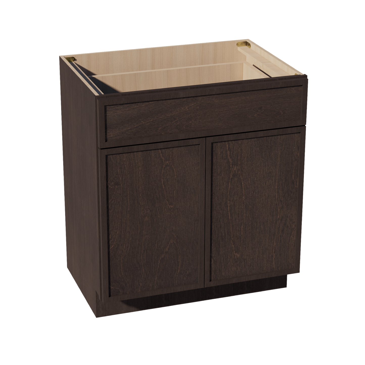 SM-VB3021: Mocha Brown Slim Shaker 30"W x 34-1/2"H x 21"D 2 Doors & 1 Drawer Double Door Vanity Base Cabinets