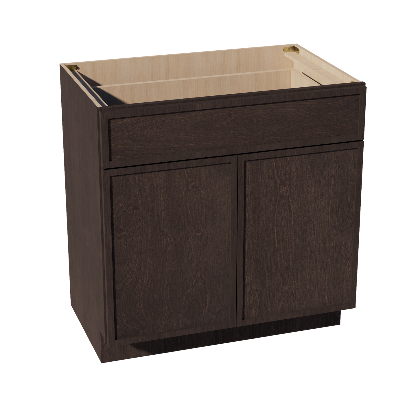 SM-VB3321: Mocha Brown Slim Shaker 33"W x 34-1/2"H x 21"D 2 Doors & 1 Drawer Double Door Vanity Base Cabinets