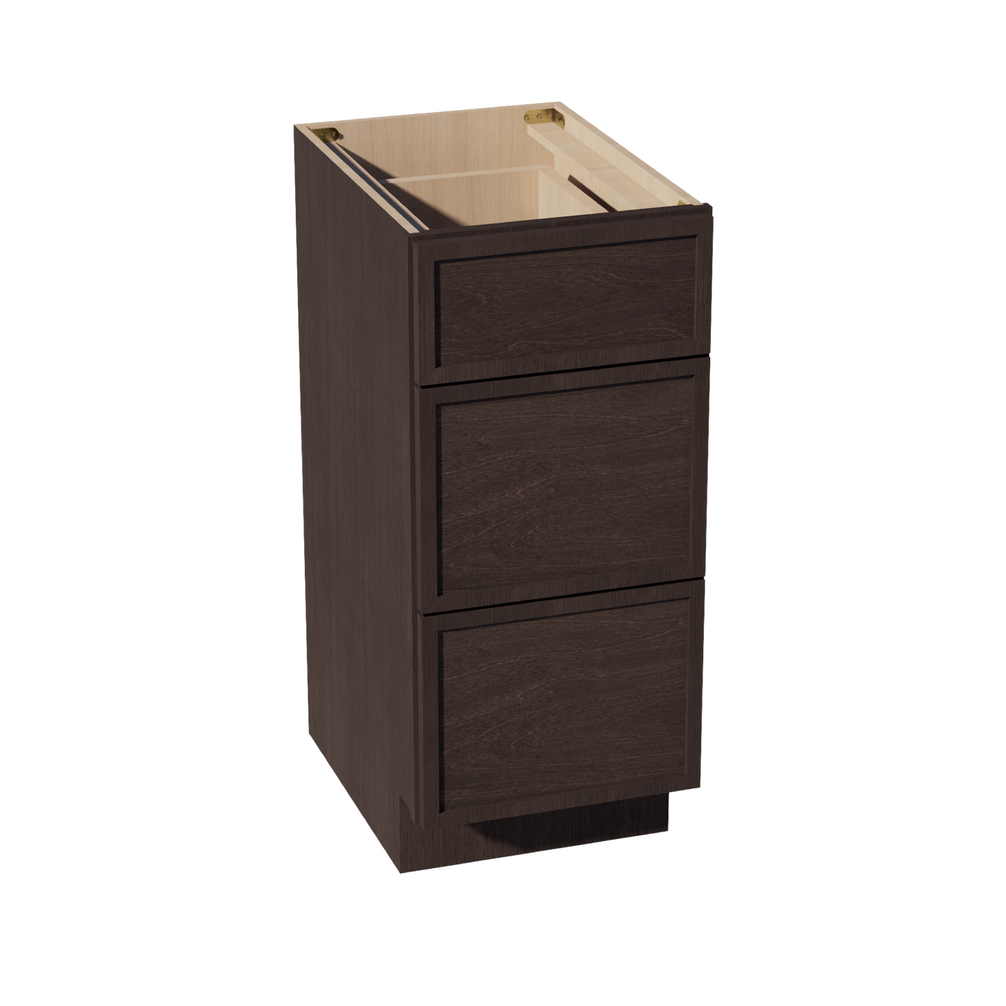 SM-VDB1521: Mocha Brown Slim Shaker 15"W x 34-1/2"H x 21"D  3 Drawers Vanity Base Cabinets