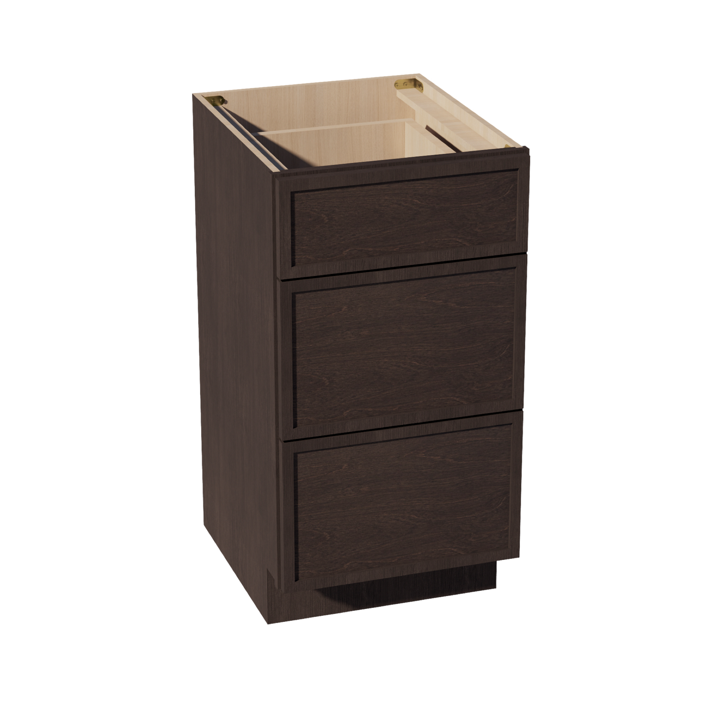 SM-VDB1821: Mocha Brown Slim Shaker 18"W x 34-1/2"H x 21"D  3 Drawers Vanity Base Cabinets