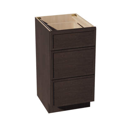 SM-VDB1821: Mocha Brown Slim Shaker 18"W x 34-1/2"H x 21"D  3 Drawers Vanity Base Cabinets