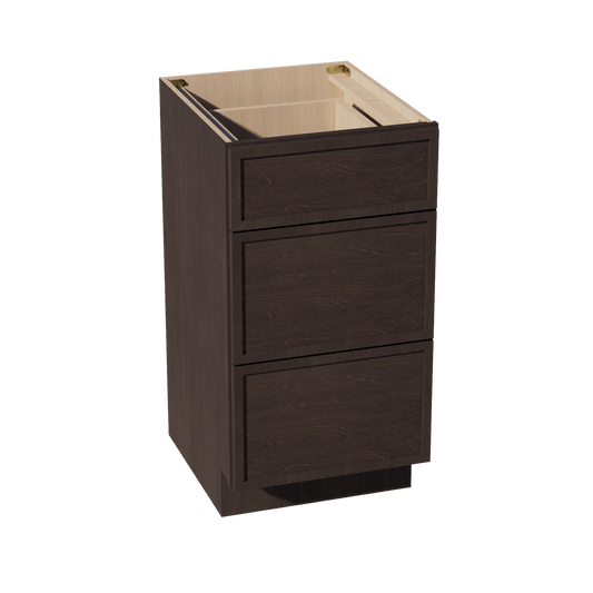 SM-VDB1821: Mocha Brown Slim Shaker 18"W x 34-1/2"H x 21"D  3 Drawers Vanity Base Cabinets