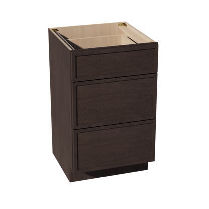 SM-VDB2121: Mocha Brown Slim Shaker 21"W x 34-1/2"H x 21"D  3 Drawers Vanity Base Cabinets