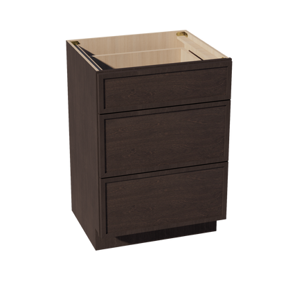 SM-VDB2421: Mocha Brown Slim Shaker 24"W x 34-1/2"H x 21"D  3 Drawers Vanity Base Cabinets