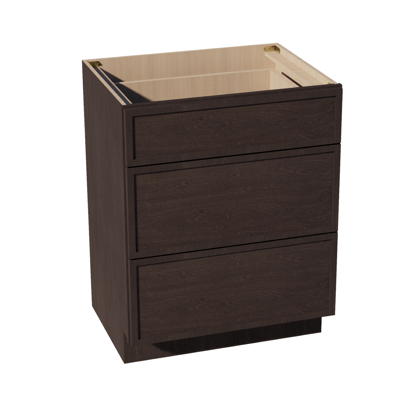 SM-VDB2721: Mocha Brown Slim Shaker 27"W x 34-1/2"H x 21"D  3 Drawers Vanity Base Cabinets