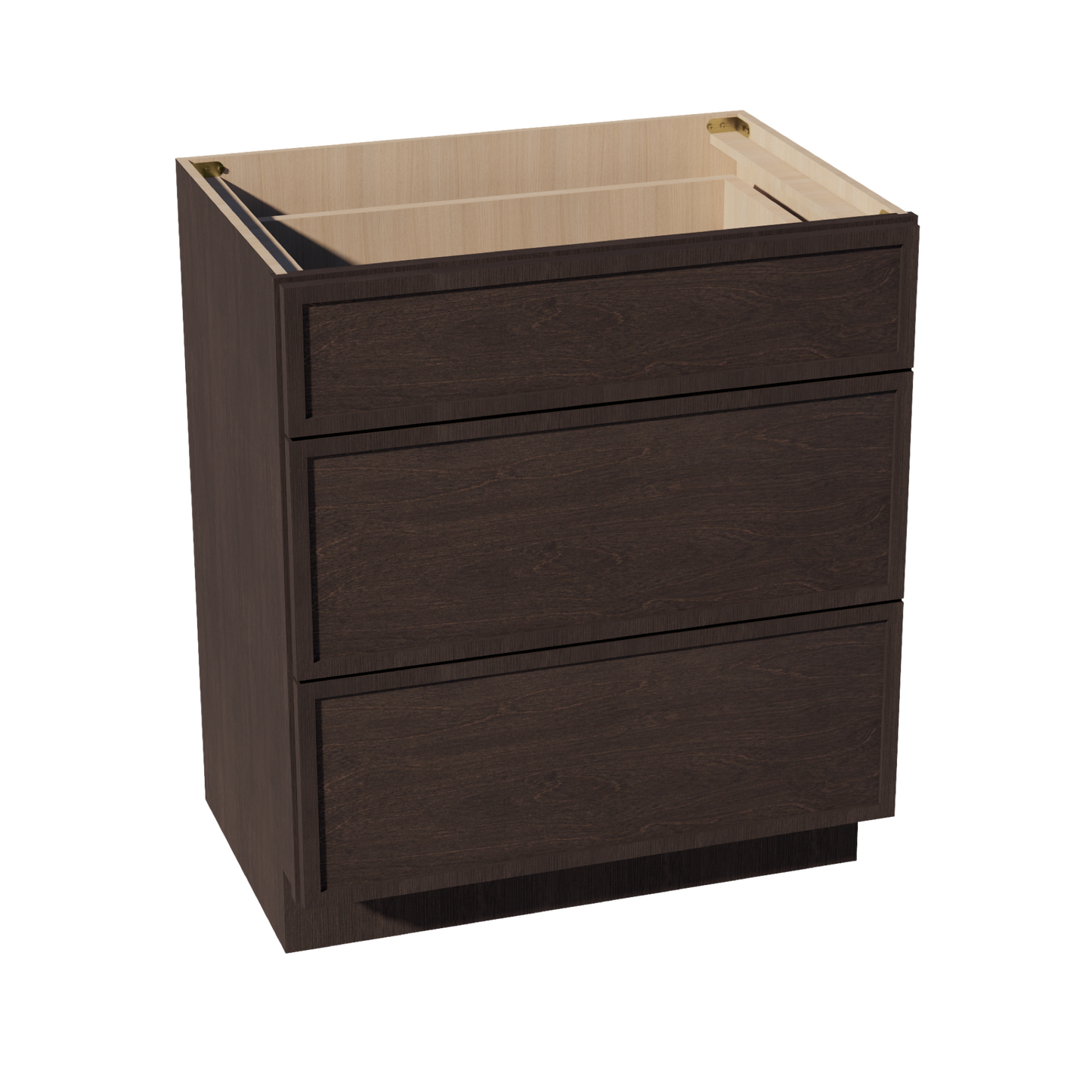 SM-VDB3021: Mocha Brown Slim Shaker 30"W x 34-1/2"H x 21"D  3 Drawers Vanity Base Cabinets