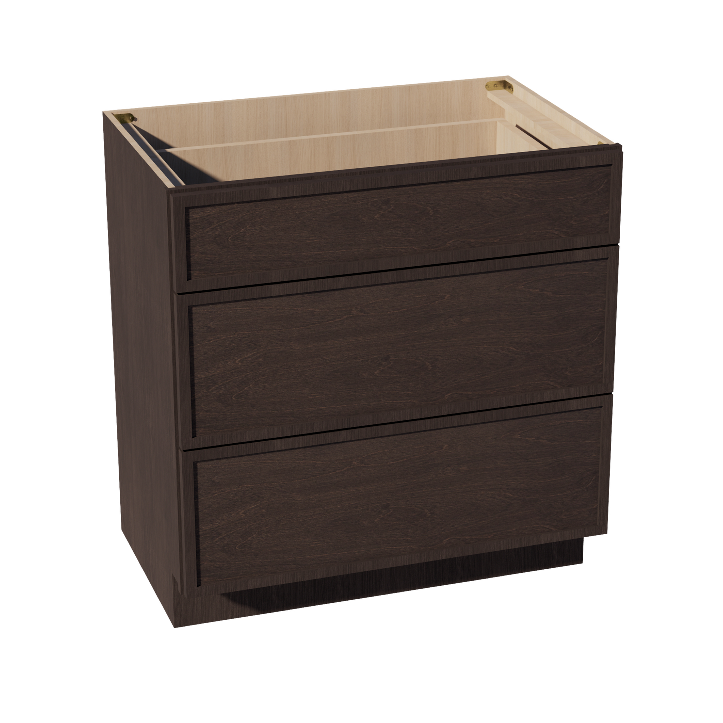 SM-VDB3321: Mocha Brown Slim Shaker 33"W x 34-1/2"H x 21"D  3 Drawers Vanity Base Cabinets