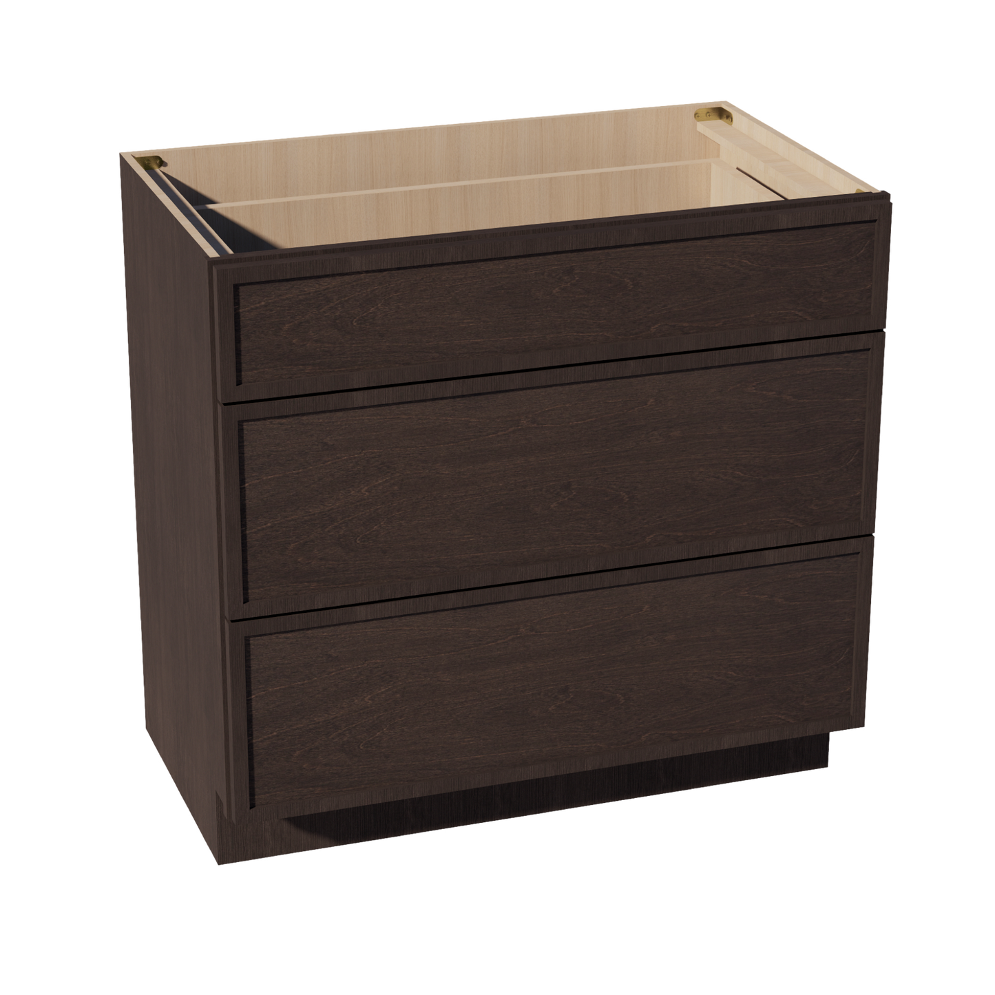 SM-VDB3621: Mocha Brown Slim Shaker 36"W x 34-1/2"H x 21"D  3 Drawers Vanity Base Cabinets