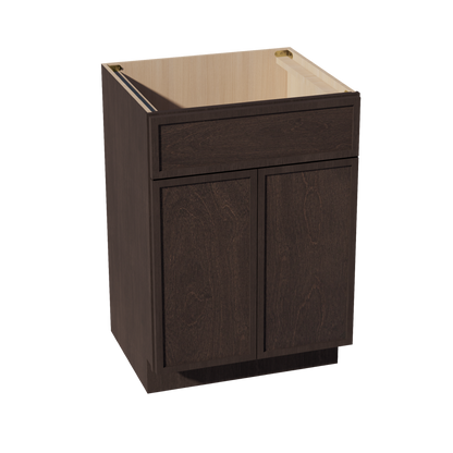 SM-VSB2421: Mocha Brown Slim Shaker 24"W x 34-1/2"H x 21"D 2 Doors & 1 False Drawer Vanity Sink Base Cabinets