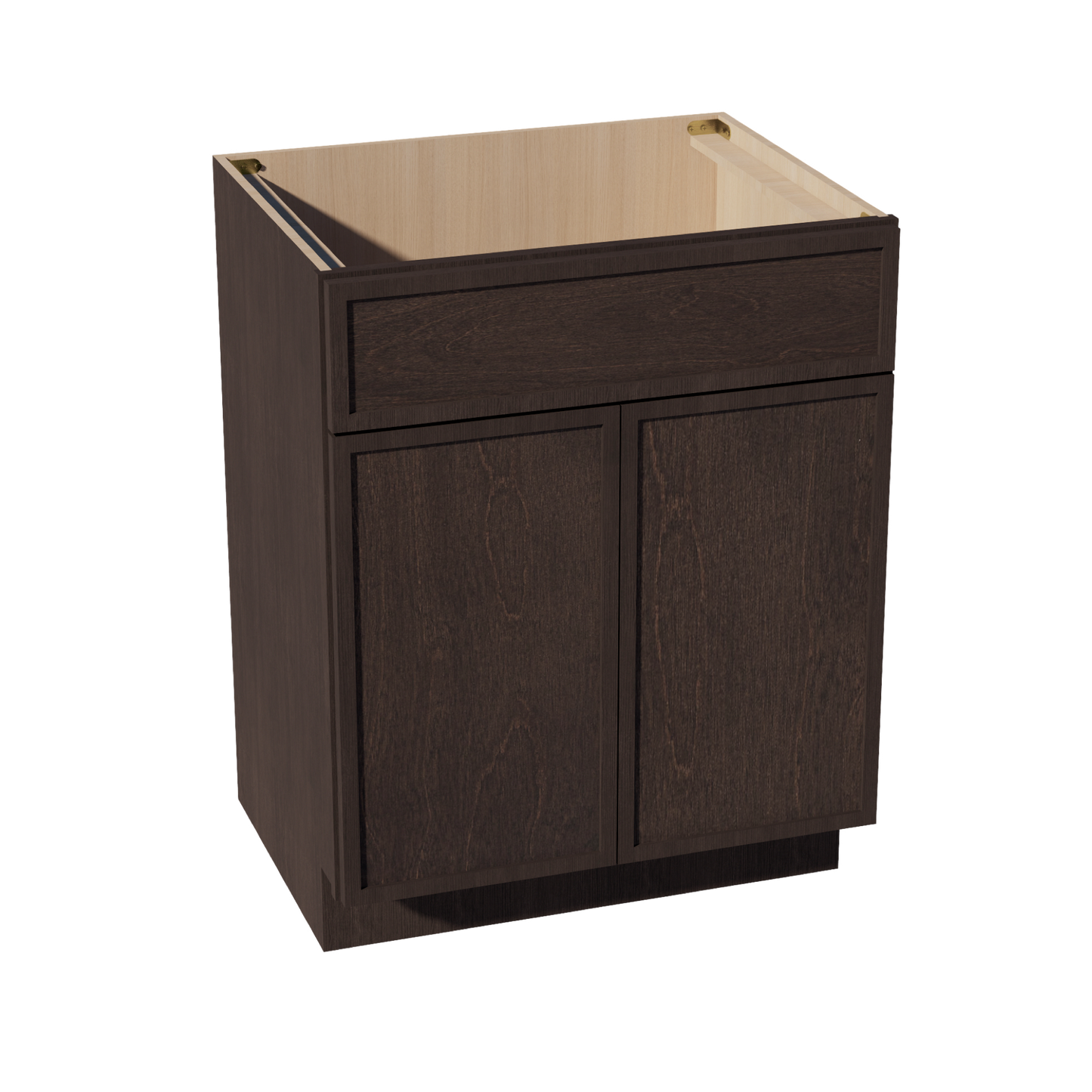 SM-VSB2721: Mocha Brown Slim Shaker 27"W x 34-1/2"H x 21"D 2 Doors & 1 False Drawer Vanity Sink Base Cabinets