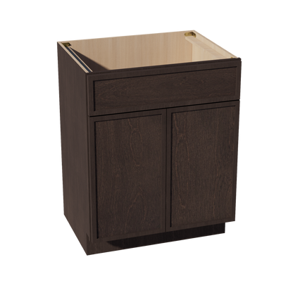 SM-VSB2721: Mocha Brown Slim Shaker 27"W x 34-1/2"H x 21"D 2 Doors & 1 False Drawer Vanity Sink Base Cabinets