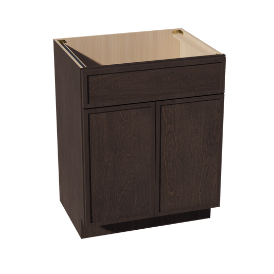 SM-VSB2721: Mocha Brown Slim Shaker 27"W x 34-1/2"H x 21"D 2 Doors & 1 False Drawer Vanity Sink Base Cabinets