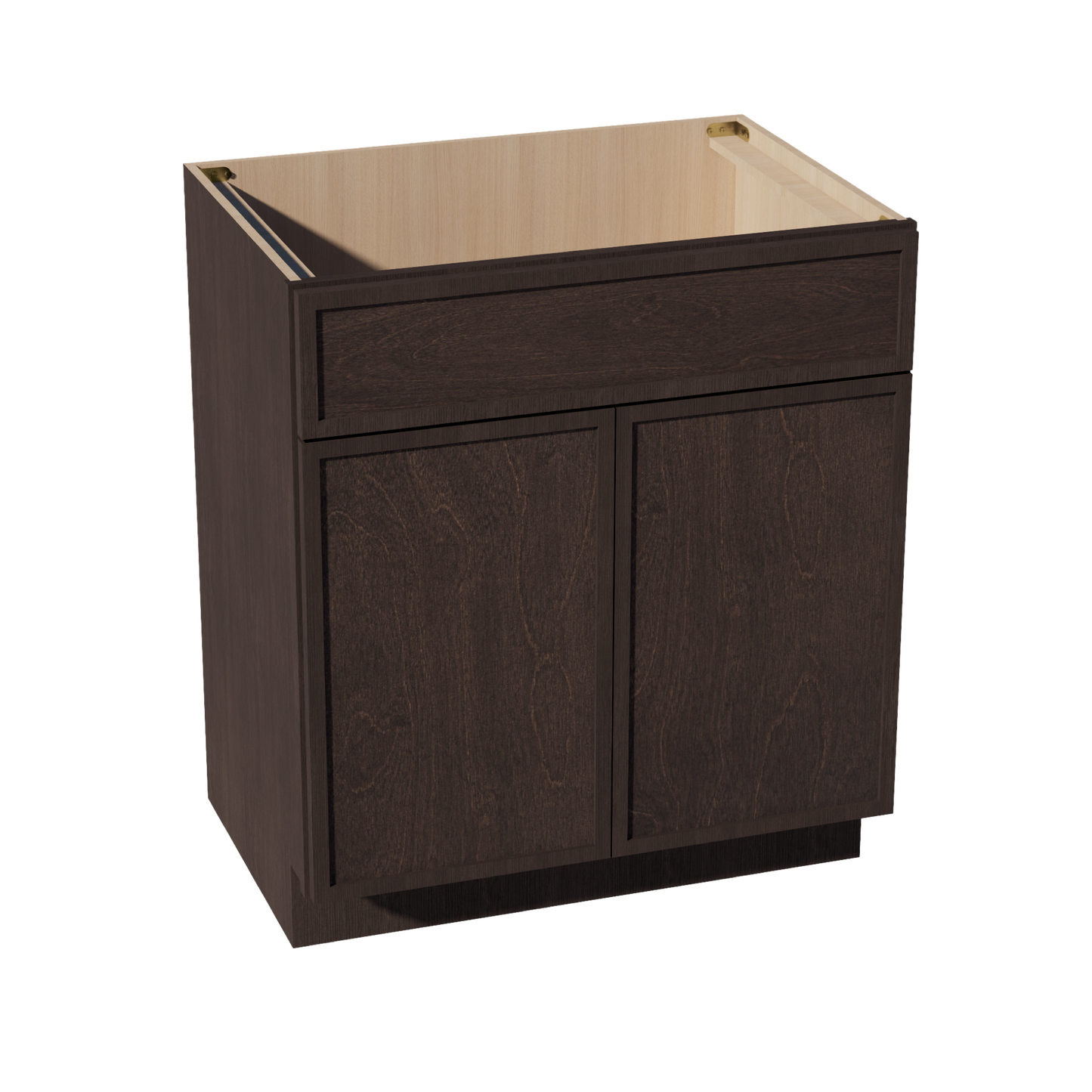 SM-VSB3021: Mocha Brown Slim Shaker 30"W x 34-1/2"H x 21"D 2 Doors & 1 False Drawer Vanity Sink Base Cabinets