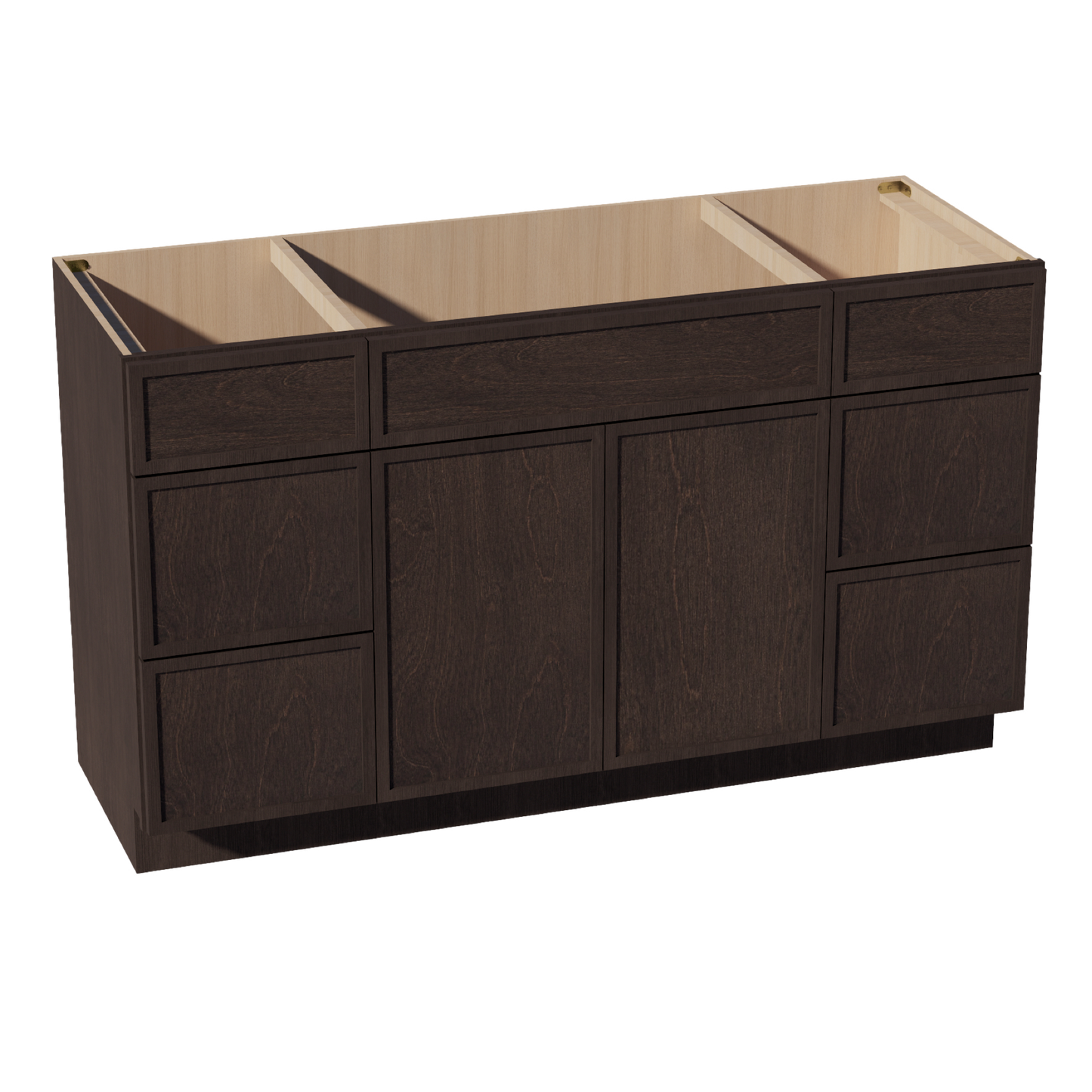 SM-VSD60SINGLE: Mocha Brown Slim Shaker 60"W x 34-1/2"H x 21"D 2 Doors, 6 Drawers & 1 False Drawer Single Sink Vanity Base Combo Cabinets