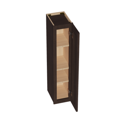 SM-W0942: Mocha Brown Slim Shaker 09"W x 42"H 1 Door & 3 Shelves Standard Wall Cabinet