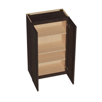 SM-W2442: Mocha Brown Slim Shaker 24"W x 42"H 2 Doors & 3 Shelves Standard Wall Cabinet