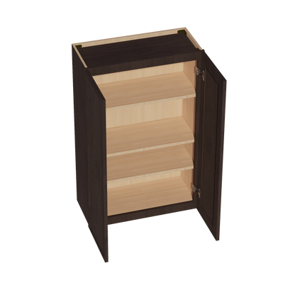 SM-W2742: Mocha Brown Slim Shaker 27"W x 42"H 2 Doors & 3 Shelves Standard Wall Cabinet